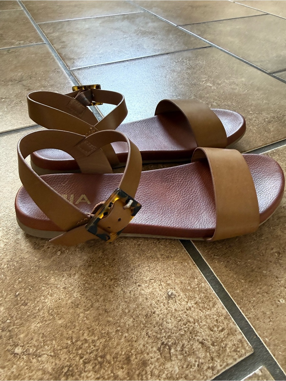 MIA Tan Strappy Ankle Buckle Flat Sandals